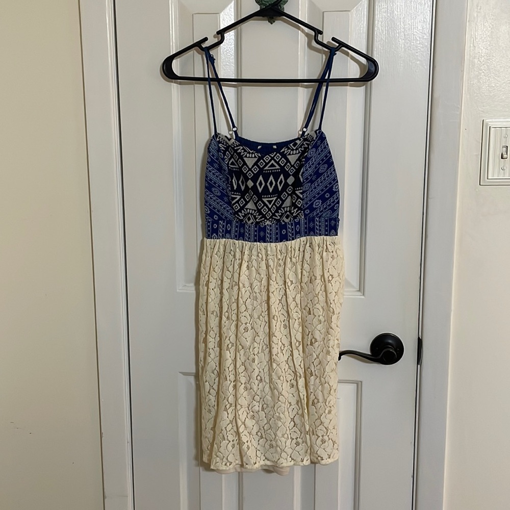 Navy and cream lace dress